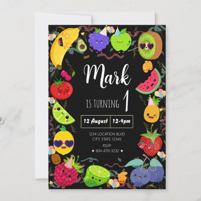 Tanzfrucht zum Geburtstag Einladung (Vorderseite)