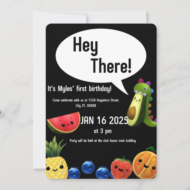 Tanzfruchtkarte zum ersten Geburtstag Einladung (Vorderseite)