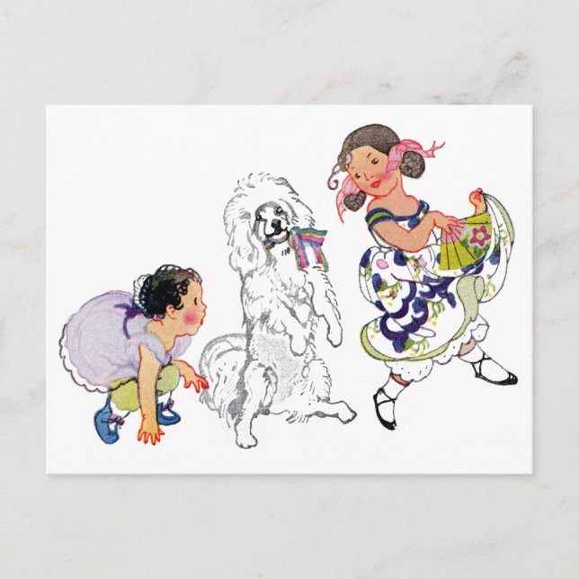 Tanzhund und Mädchen Postkarte (Vorderseite)