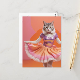 Tanzkatze in Rosa Orange Postkarte