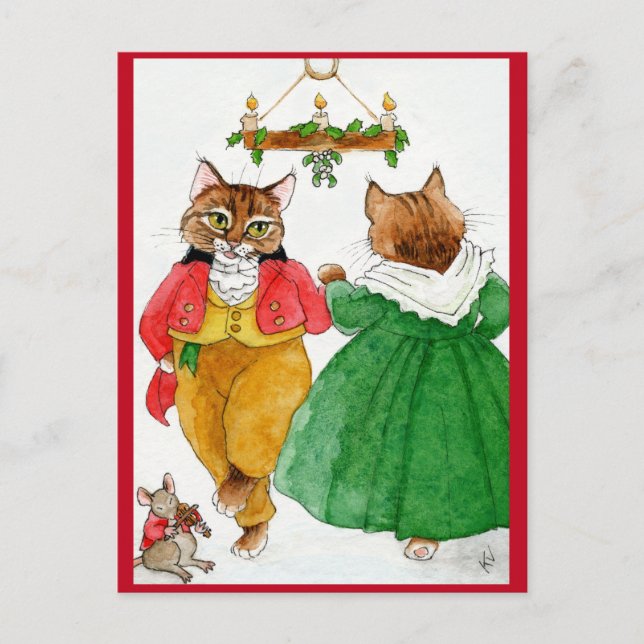 Tanzkatzen, Musikermäuse, Weihnachten Postkarte (Vorderseite)