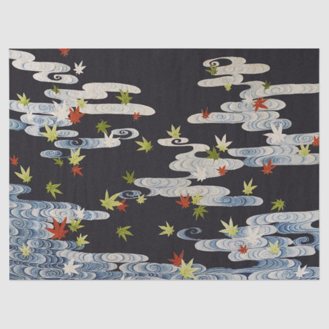 TANZKIMONO, WASSER, FALLENDE BLÄTTER SEIDENPAPIER (Vorderseite)