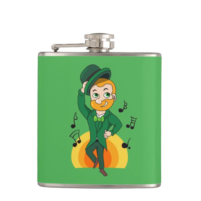 Tanzlekobobobaun, St. Patrick's Day Cartoon Flachmann (Vorderseite)