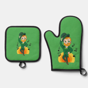 Tanzlekobobobaun, St. Patrick's Day Cartoon Ofenhandschuh & Topflappen-Set