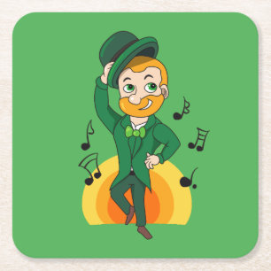 Tanzlekobobobaun, St. Patrick's Day Cartoon Rechteckiger Pappuntersetzer