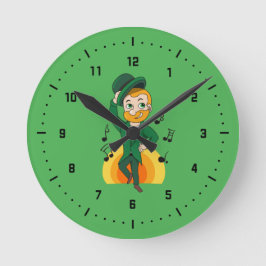 Tanzlekobobobaun, St. Patrick's Day Cartoon Runde Wanduhr