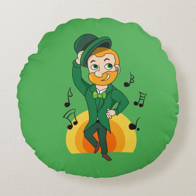 Tanzlekobobobaun, St. Patrick's Day Cartoon Rundes Kissen (Vorderseite)