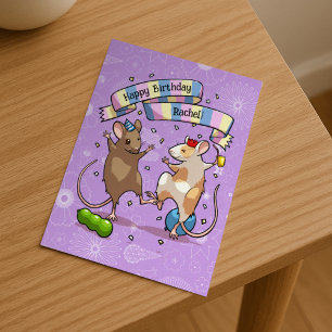 Tanzmäuse fügen den Namen Happy Birthday Party hin Postkarte