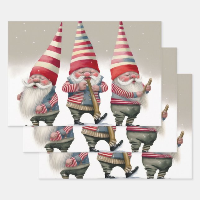 Tanzmusikalische Weihnachtsgnomes Geschenkpapier Set (Set)