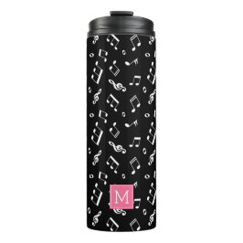 Tanzmuster und rosa Monogramm für Musiknoten Thermosbecher