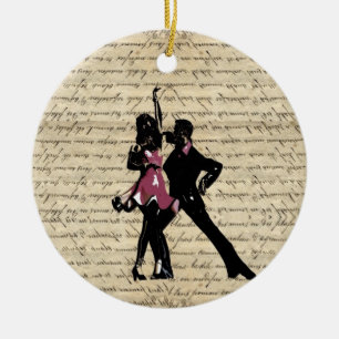 Tanzpaare im Ballsaal auf Vintage-Papier Keramikornament