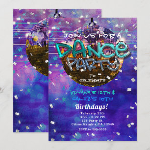 Tanzparty Disco-Kugel Lila Coole Geburtstag Einladung