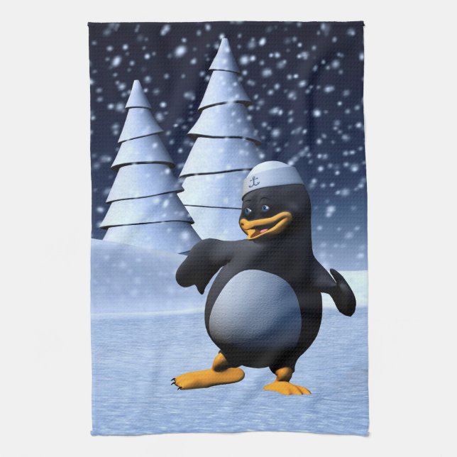 Tanzpinguin Geschirrtuch (Vertikal)