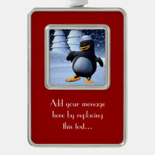 Tanzpinguin Rahmen-Ornament Silber