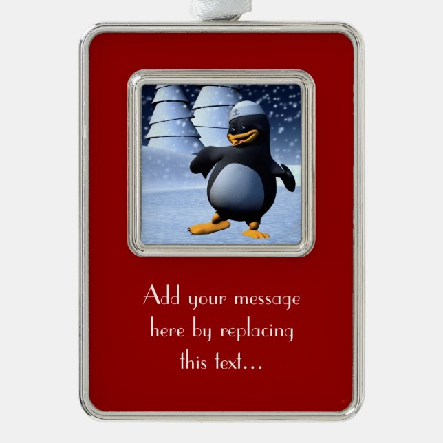 Tanzpinguin Rahmen-Ornament Silber (Vorderseite)