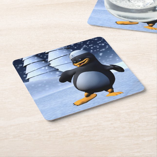 Tanzpinguin Rechteckiger Pappuntersetzer (angewinkelt)