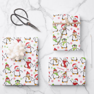 Tanzpinguine Rote und Grüne Muster Weihnachten Geschenkpapier Set