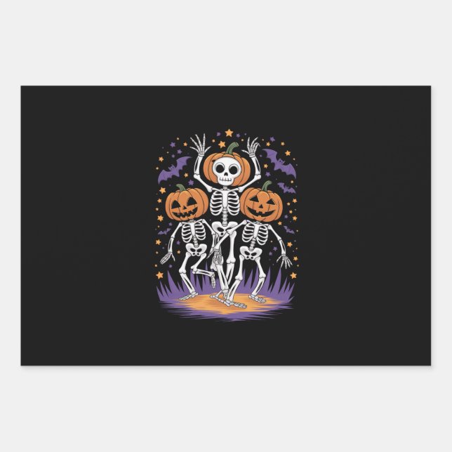 Tanzskeleton Halloween Pumpkin Geschenkpapier Set (Vorderseite)