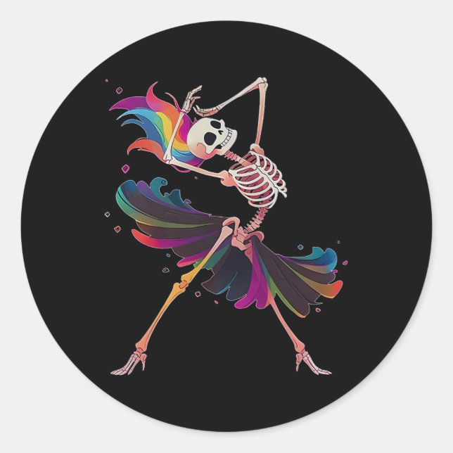 Tanzskeleton Rainbow Ballerina Halloween Runder Aufkleber (Vorderseite)