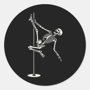 Tanzskelett auf Pole Funny Halloween Runder Aufkleber