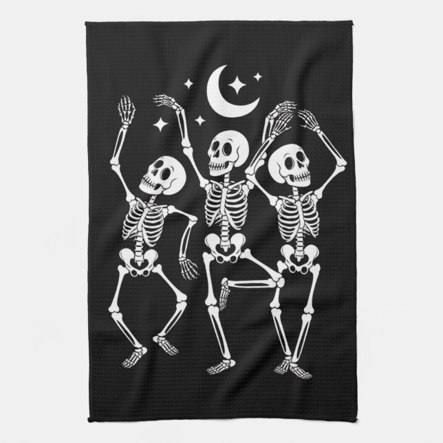 Tanzskelett Frohes Halloween Fall Skull Geschirrtuch (Vertikal)