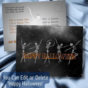 Tanzskelett Happy Halloween Schwarz-Weiß Postkarte