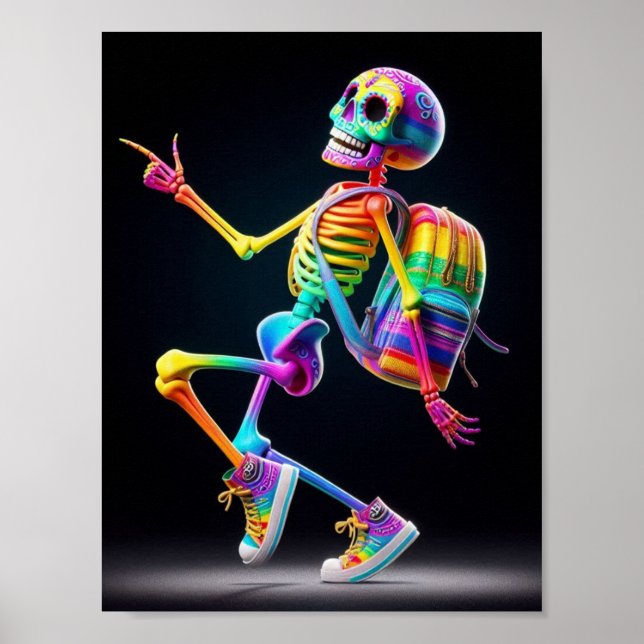 Tanzskelett in Regenbogenfarben Poster (Vorne)