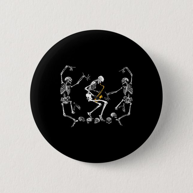 Tanzskelett Saxophon Halloween Button (Vorderseite)