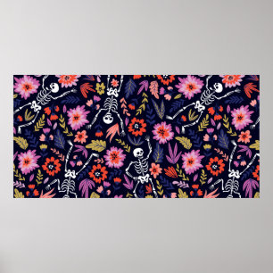 Tanzskelette im Blumengartenmuster Poster