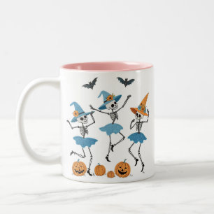 Tanzskelette und Hexen Stickerei Halloween Zweifarbige Tasse
