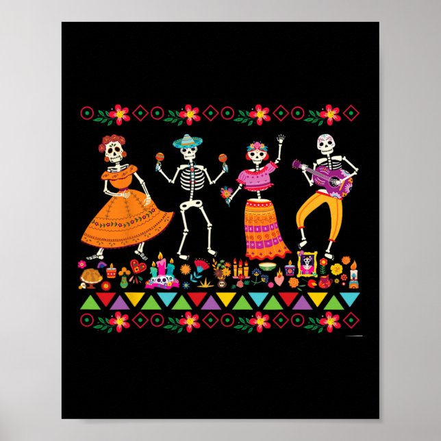 Tanzskeletttag des toten mexikanischen Dia de l'Es Poster (Vorne)