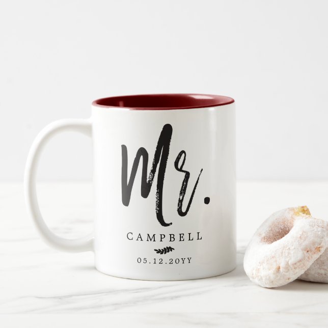 Tanzskripte Schreiben von Mr. und Mrs. Zweifarbige Tasse (Mit Donut)