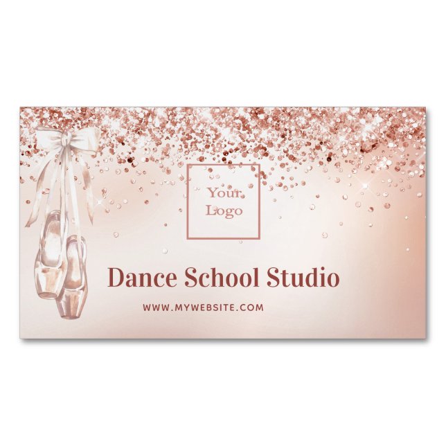 Tanzstudio Rose Gold Rosa Logo Magnetische Visitenkarte (Vorderseite)