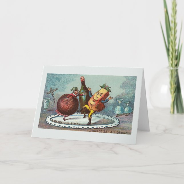 "Tanzt Weihnachtsessen!" Vintage Karte (Vorderseite)