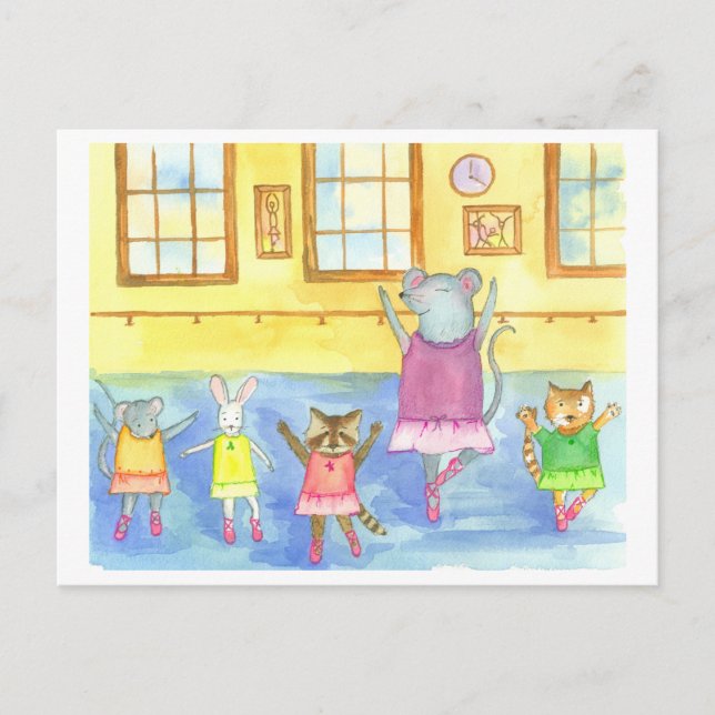 Tanztiere Raccoon Maus Kitten Bunny Postkarte (Vorderseite)
