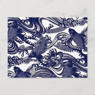 Taoismus Yin Yang Blue Japanisch Tattoo Koi Fisch Postkarte