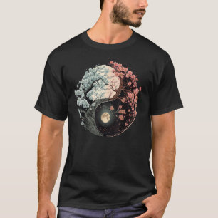 Taoismus Yin Yang Cherry Blossom auf Taijitu Yin Y T-Shirt