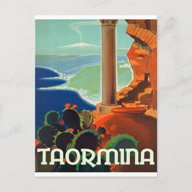 Taormina, Landschaft, Italien, Vintage Postkarte (Vorderseite)