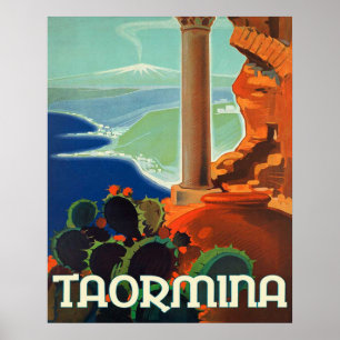 Taormina, paysage, Italie, affiche de voyage vinta