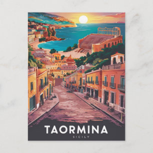 Taormina, Sizilien Stylist Wasserfarbenmalerei Postkarte