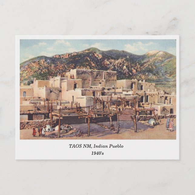 Taos NM, Pueblo, carte postale des années 1940 (Devant)