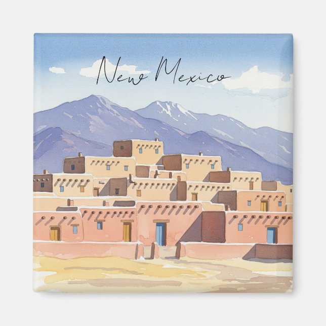 Taos Pueblo New Mexico Wassercolor Magnet (Vorne)