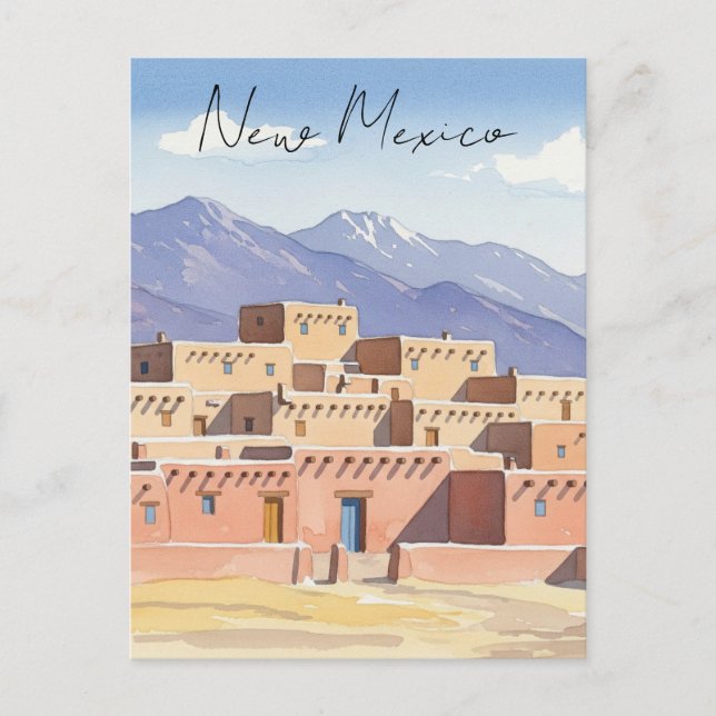 Taos Pueblo New Mexico Wassercolor Postkarte (Vorderseite)