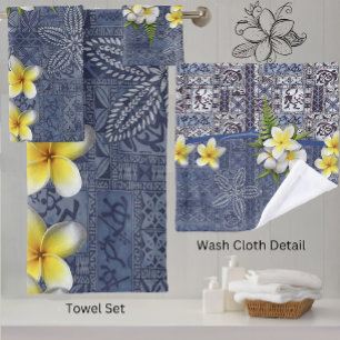 Tapa hawaïen bleu et ensemble de serviettes Plumer