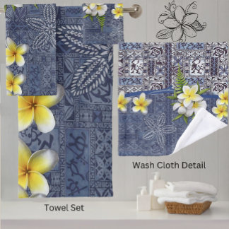 Tapa hawaïen bleu et ensemble de serviettes Plumer