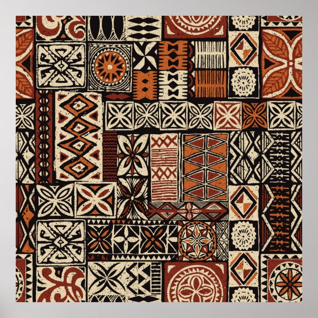 Tapa-Tribal im hawaiianischen Stil, abstrakter Pat Poster (Vorne)