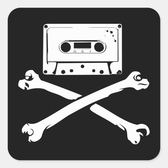 Tape & Crossbones Music Pirate Zuhause Tape Quadratischer Aufkleber (Vorderseite)