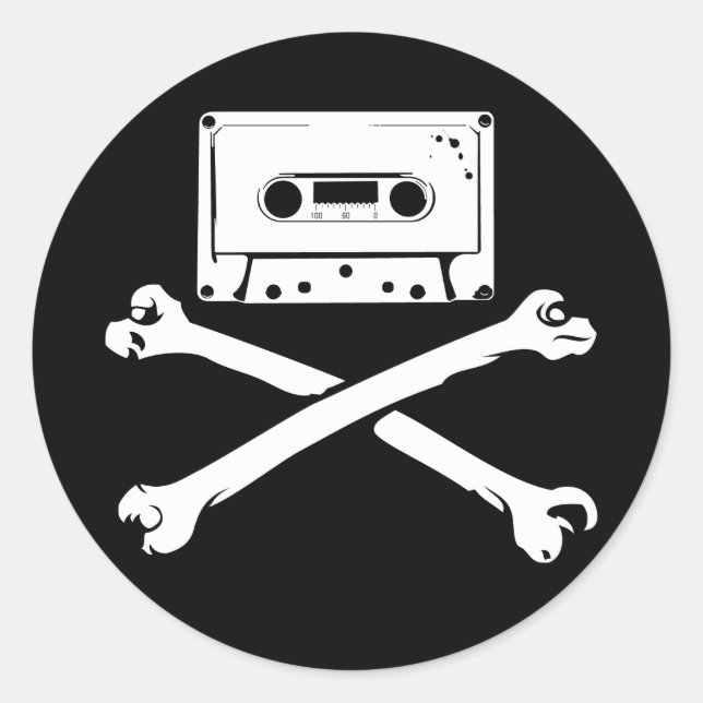 Tape & Crossbones Music Pirate Zuhause Tape Runder Aufkleber (Vorderseite)