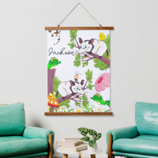 Tapestries Possum Frosch Chicks floral Wandteppich Mit Holzrahmen