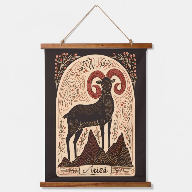 Tapestry Aries Celestial Zodiac Art Wandteppich Mit Holzrahmen (Vorderseite)